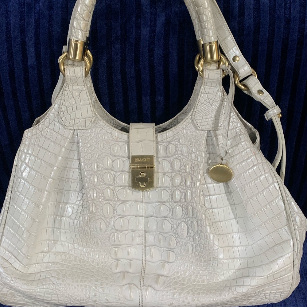Brahmin Elisa Ivory Croc-Embossed Shoulder Bag